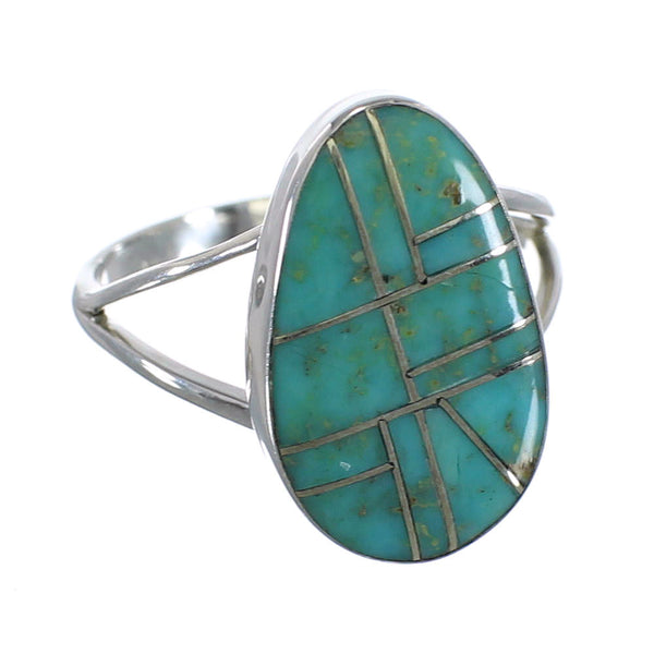 Southwestern Turquoise Inlay Sterling Silver Ring Size 7-1/4 AX85898